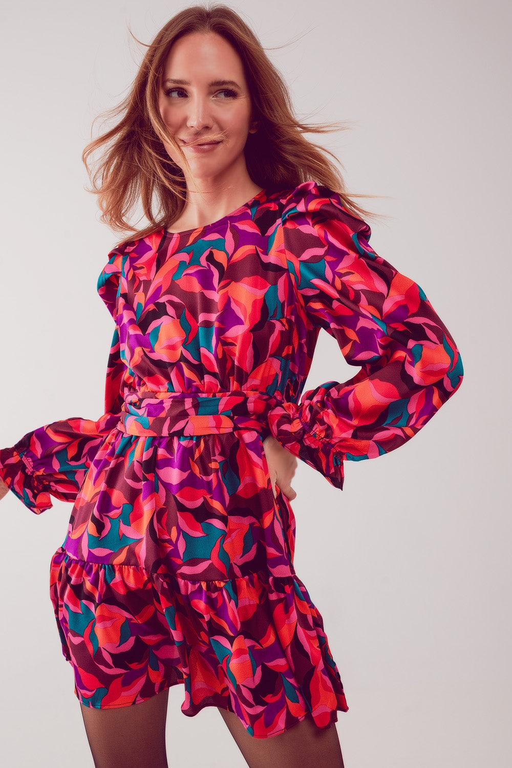 Puff sleeve mini dress in fuchsia Q2 Dresses BoutiqueLua