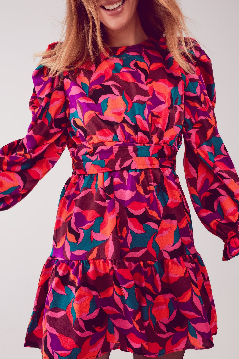 Puff sleeve mini dress in fuchsia Q2 Dresses BoutiqueLua