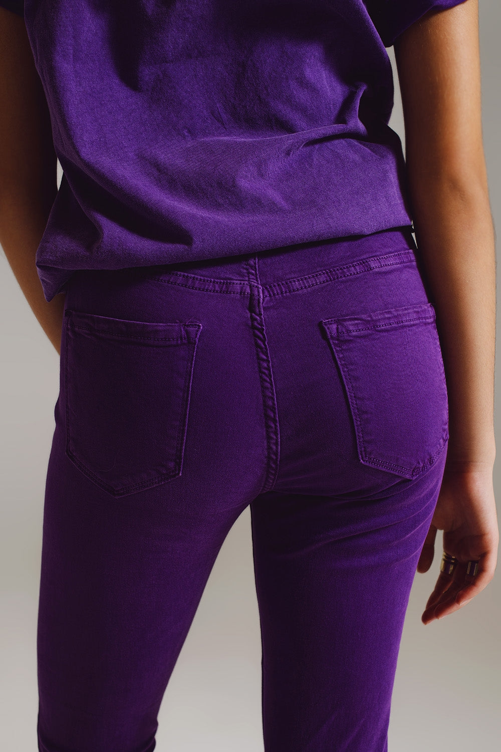 Purple ankle skinny jeans with soft wrinkles - Jeans