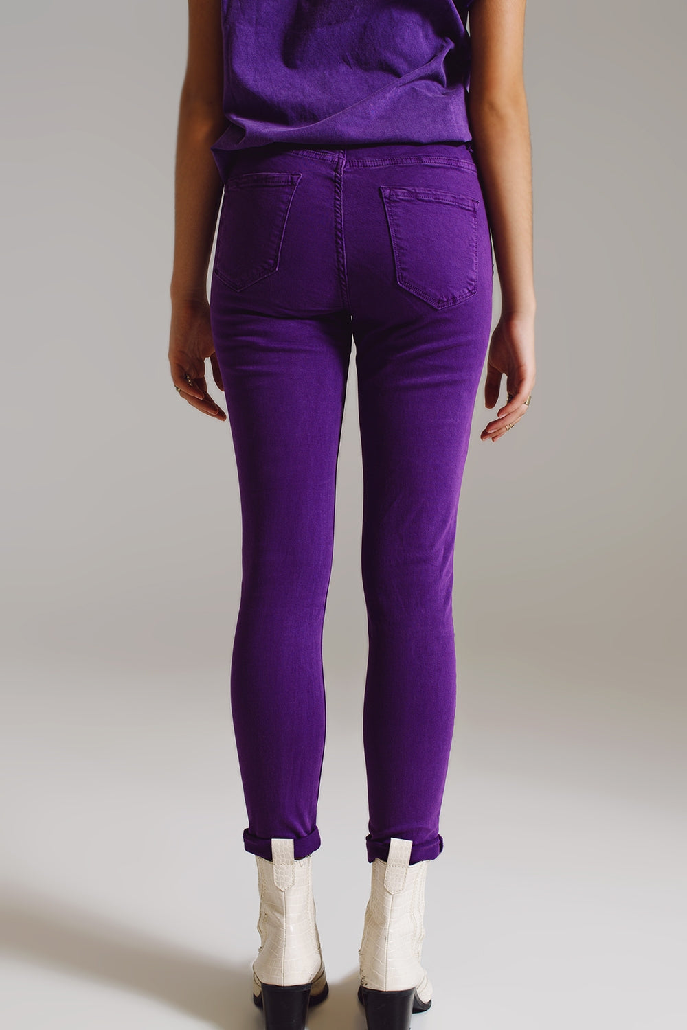 Purple ankle skinny jeans with soft wrinkles - Jeans