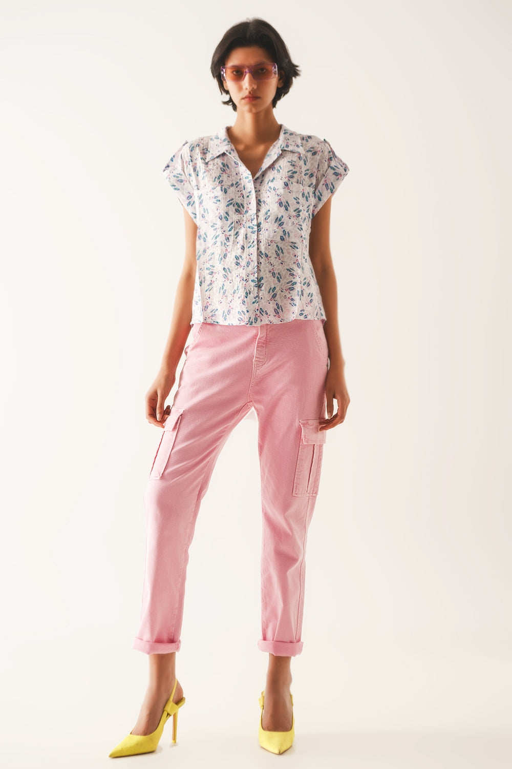 Purple blouse with pockets and floral print - Blouses