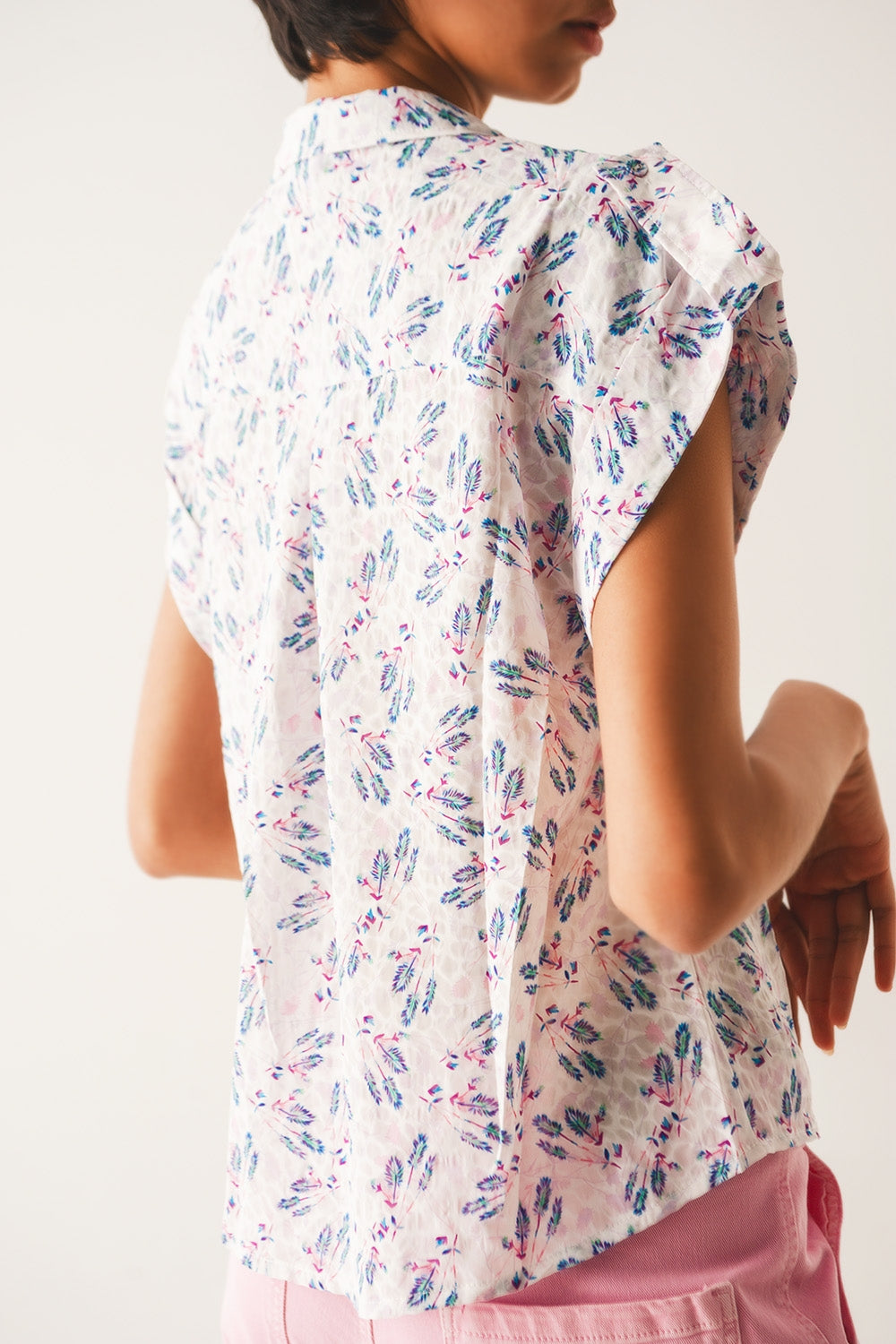Purple blouse with pockets and floral print - Blouses