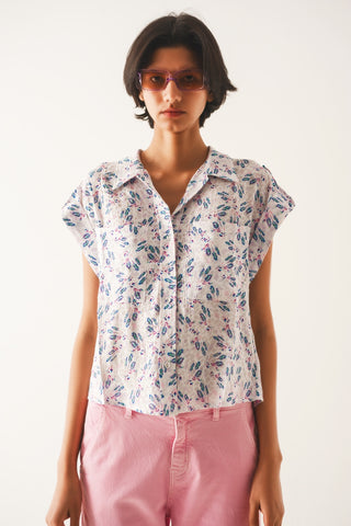 Purple blouse with pockets and floral print
