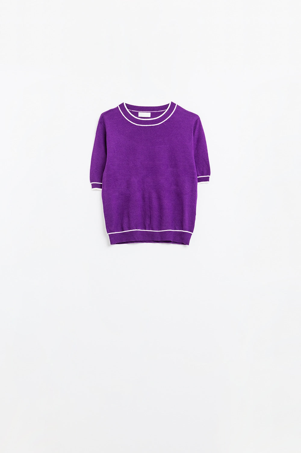 Purple short sleeve sweater with white line detail - T-shirts