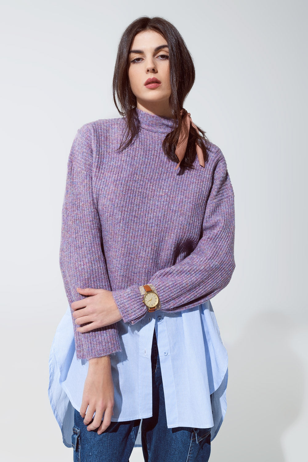 Purple soft ribbed turtleneck sweater Q2 Sweaters BoutiqueLua