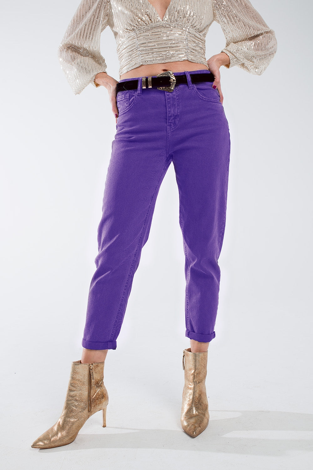 Purple straight leg jeans with hem - Jeans