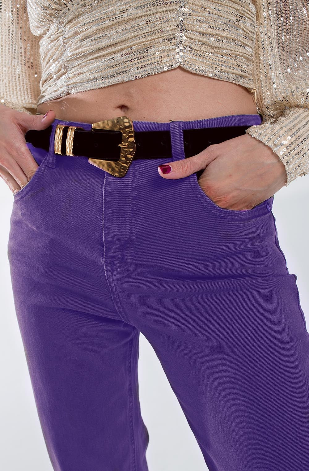 Purple straight leg jeans with hem - Jeans