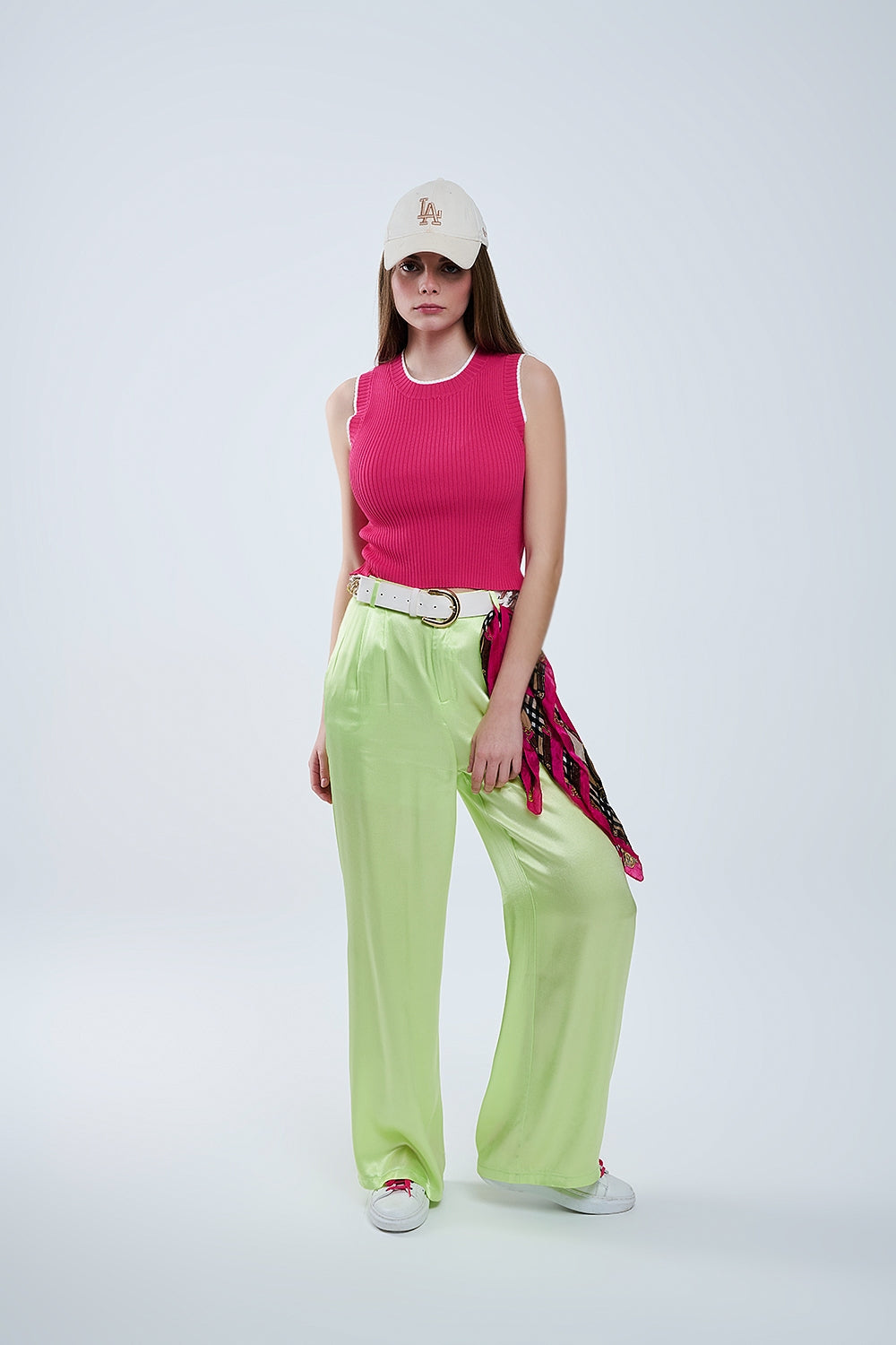 Raspberry Pink Fitted Tank Top with White Trim - Jumpers