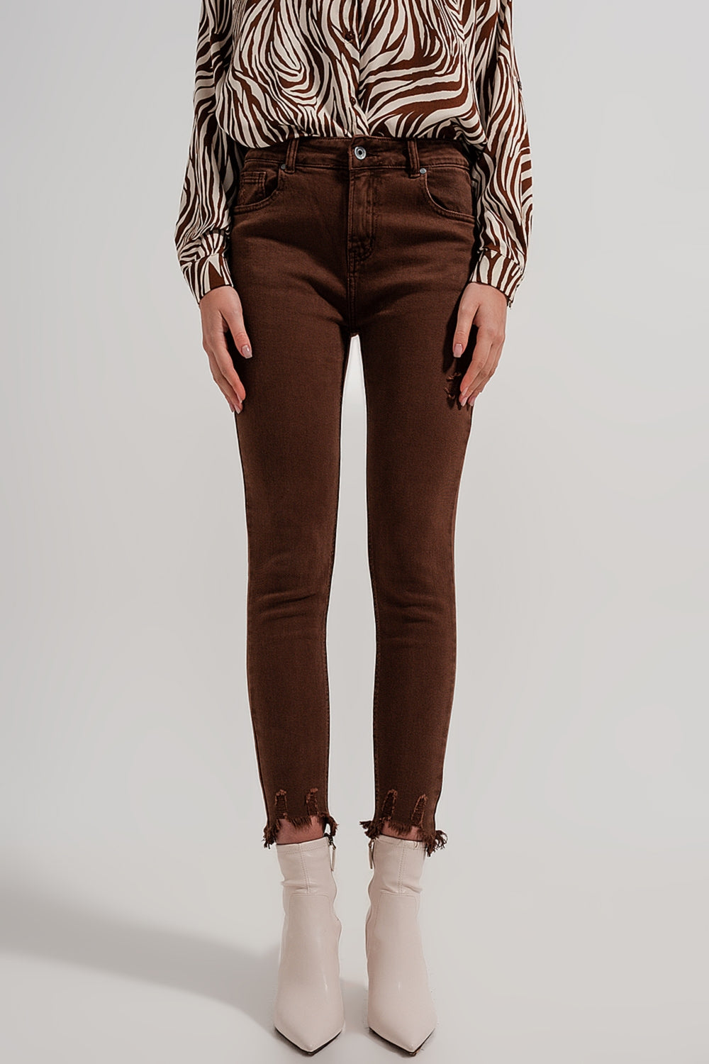 Raw hem skinny jeans in brown Q2 Jeans BoutiqueLua
