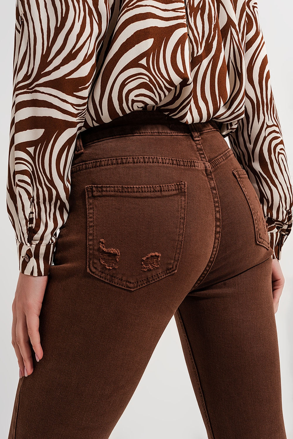 Raw hem skinny jeans in brown Q2 Jeans BoutiqueLua