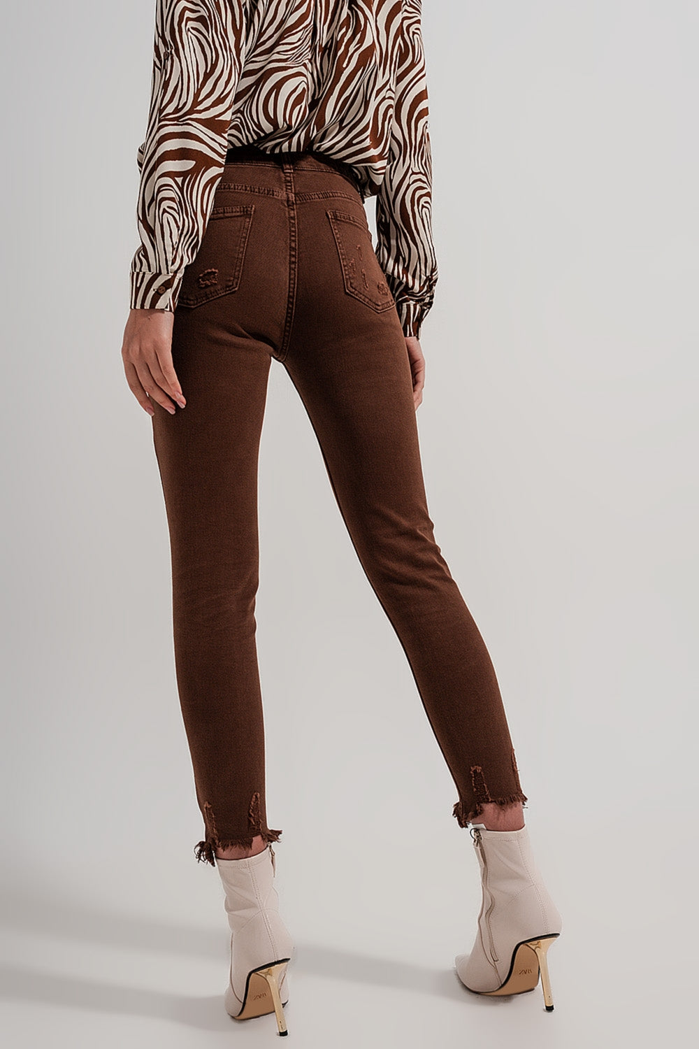Raw hem skinny jeans in brown Q2 Jeans BoutiqueLua
