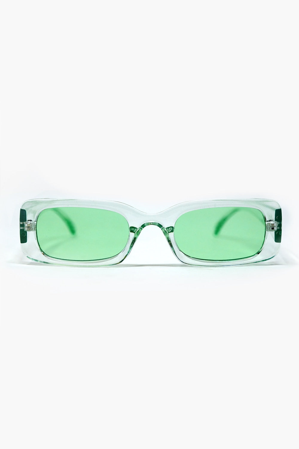 Rectangular Green Transparent Sunglasses with Green Smoke Lenses -