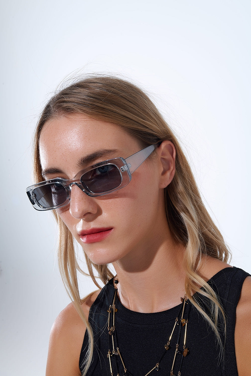 Rectangular Grey Transparent Sunglasses with Dark Smoke Lenses -