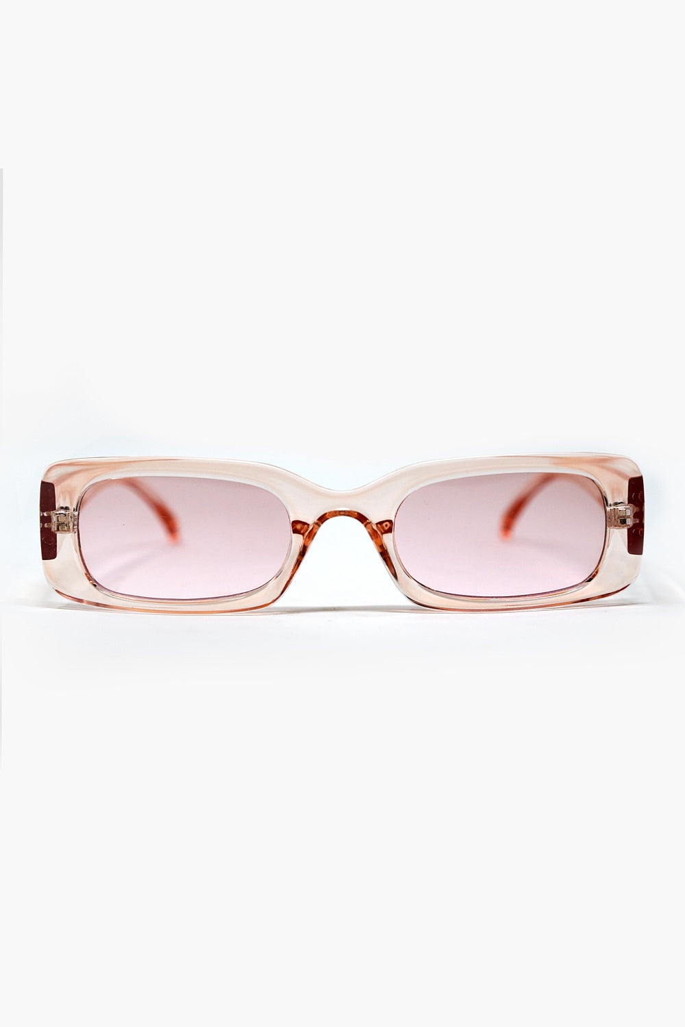 Rectangular Pink Transparent Sunglasses with pink Smoke Lenses -