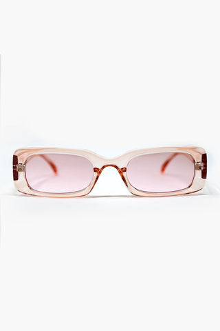 Rectangular Pink Transparent Sunglasses with pink Smoke Lenses