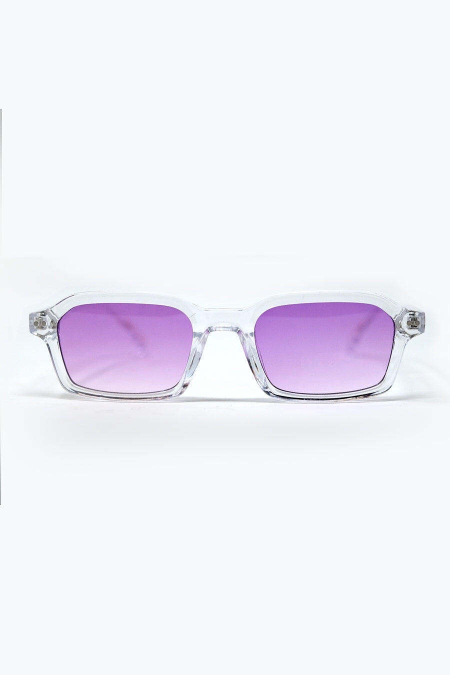 Rectangular Thick Acetate Clear Frame Sunglasses With Purple Smoke Lense -