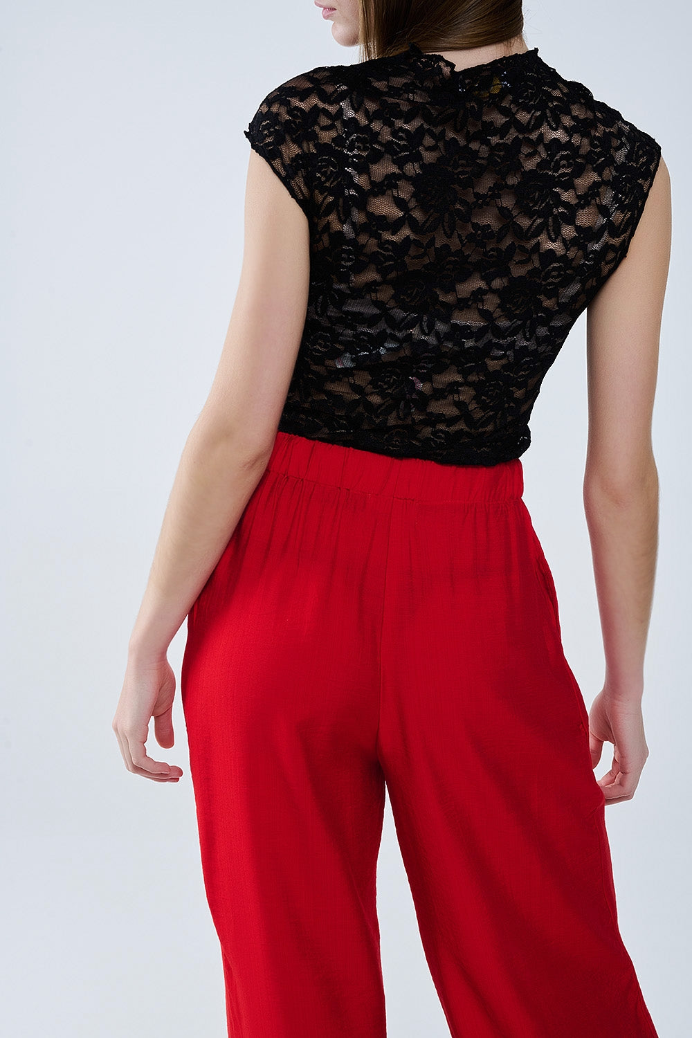 Red pants with wide leg in light viscose fabric - Trousers