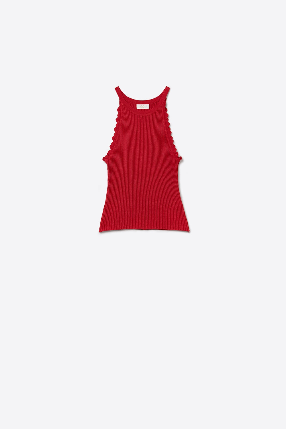 Red Tank Top with Ribbed Underarm Detail - Tops
