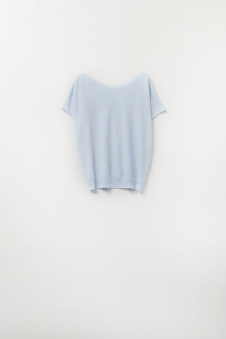 Relaxed baby blue boatneck sweater with dropped sleeves