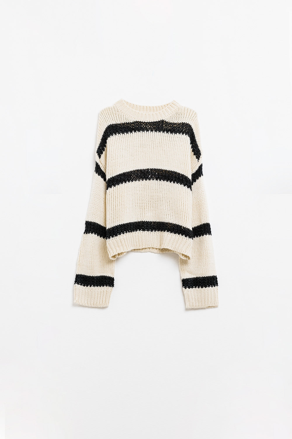 Relaxed beige jumper with black stripes Q2 Sweaters BoutiqueLua