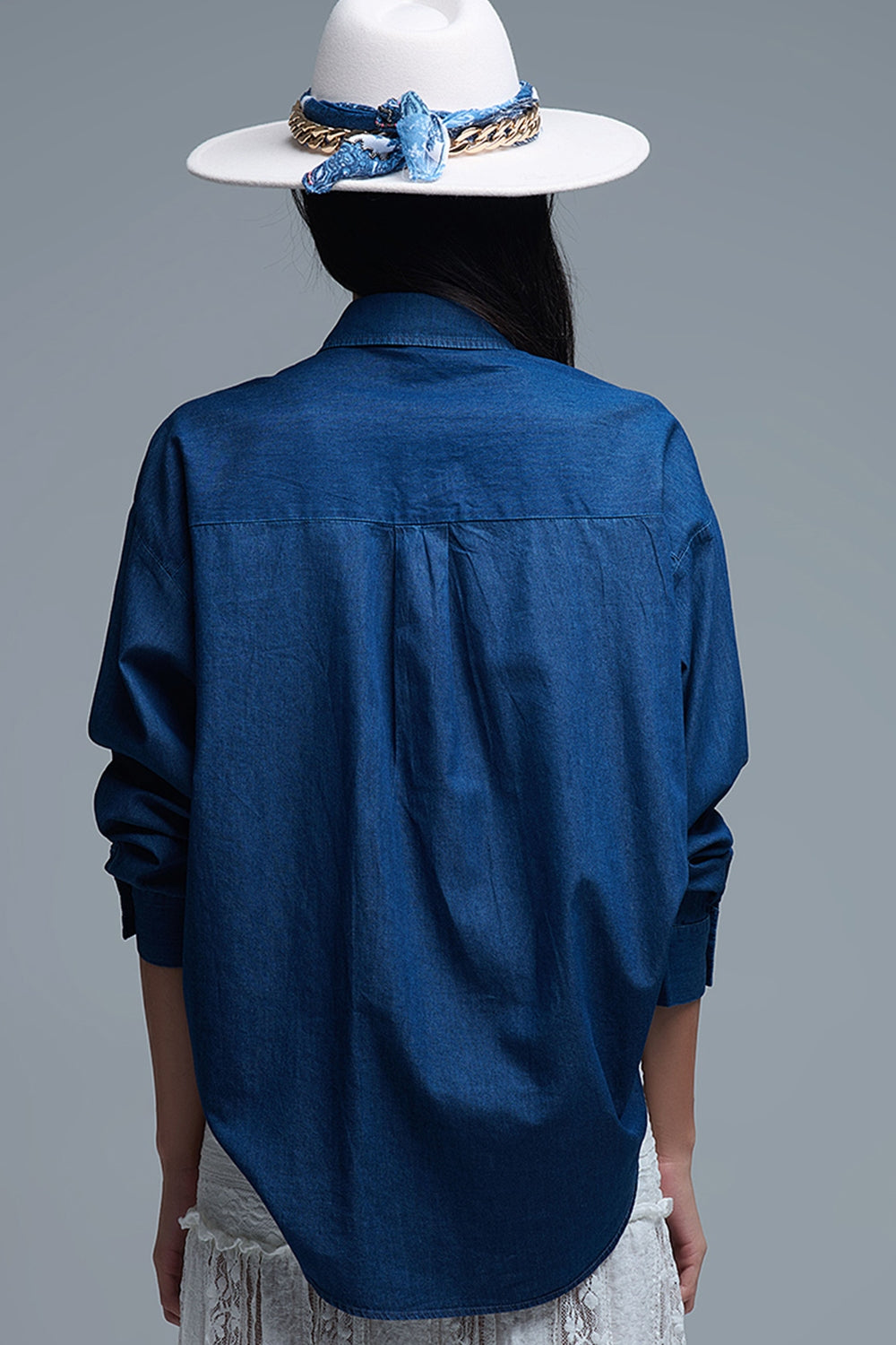 Relaxed Denim Shirt With Gold Abstract Buttons - Shirts