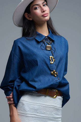 Relaxed Denim Shirt With Gold Abstract Buttons