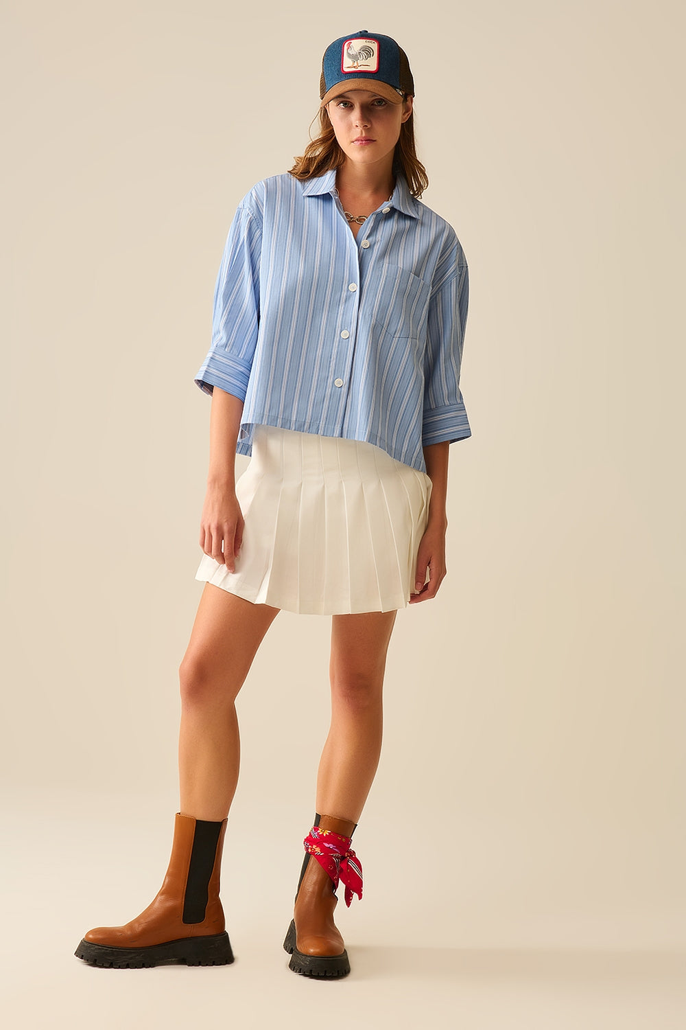 Relaxed fit Cropped Striped Shirt in Blue - Shirts