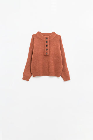 Pull décontracté à demi-boutons en camel