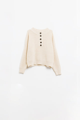 Pull décontracté à demi-boutons en crème