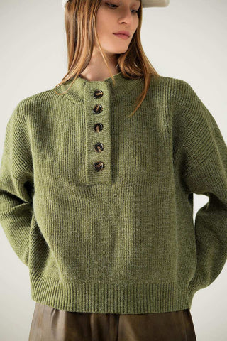 Pull décontracté à demi-boutons en vert