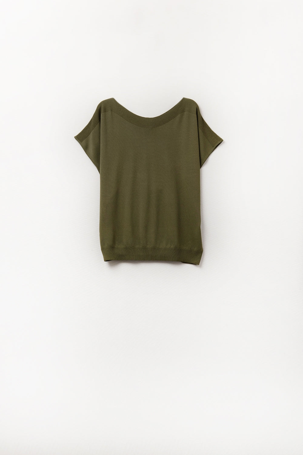 Relaxed khaki boatneck sweater with dropped sleeves - Jumpers