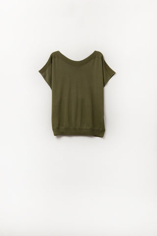 Relaxed khaki boatneck sweater with dropped sleeves