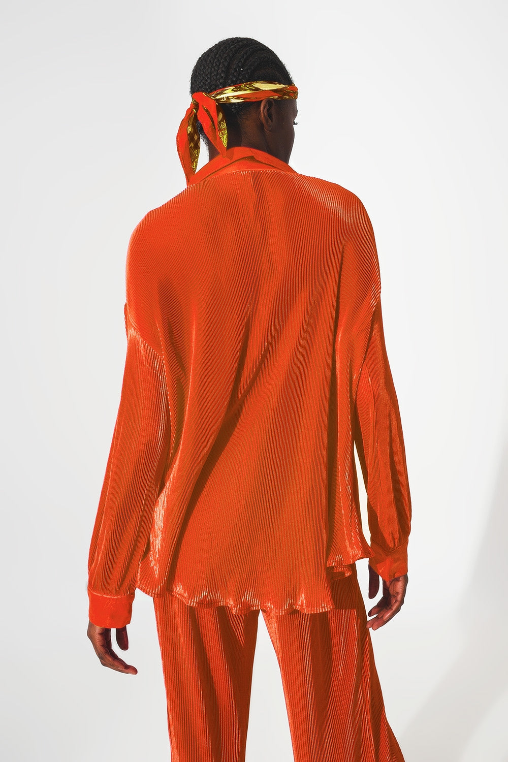 Relaxed pleated satin shirt in orange Q2 Shirts BoutiqueLua