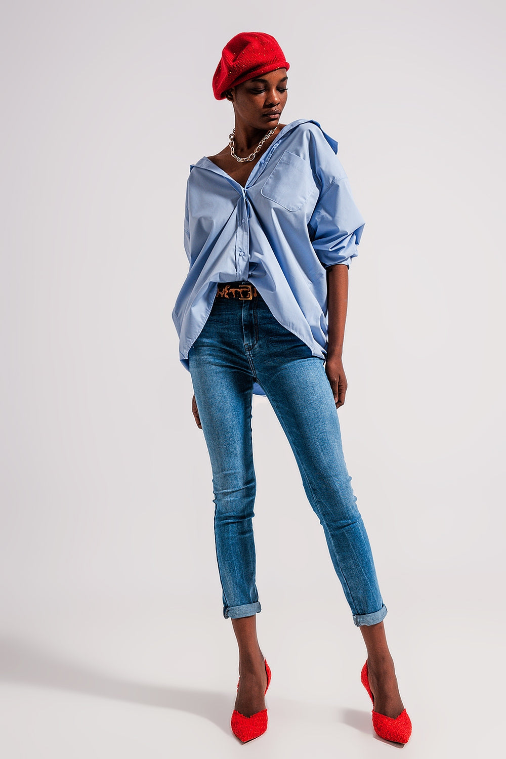 Relaxed poplin shirt in blue - Shirts
