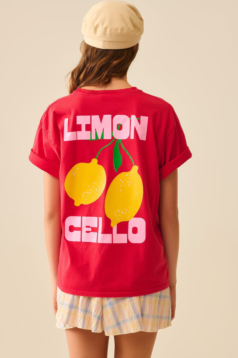 relaxed red t-shirt with lemon print made in Italy - T-Shirts