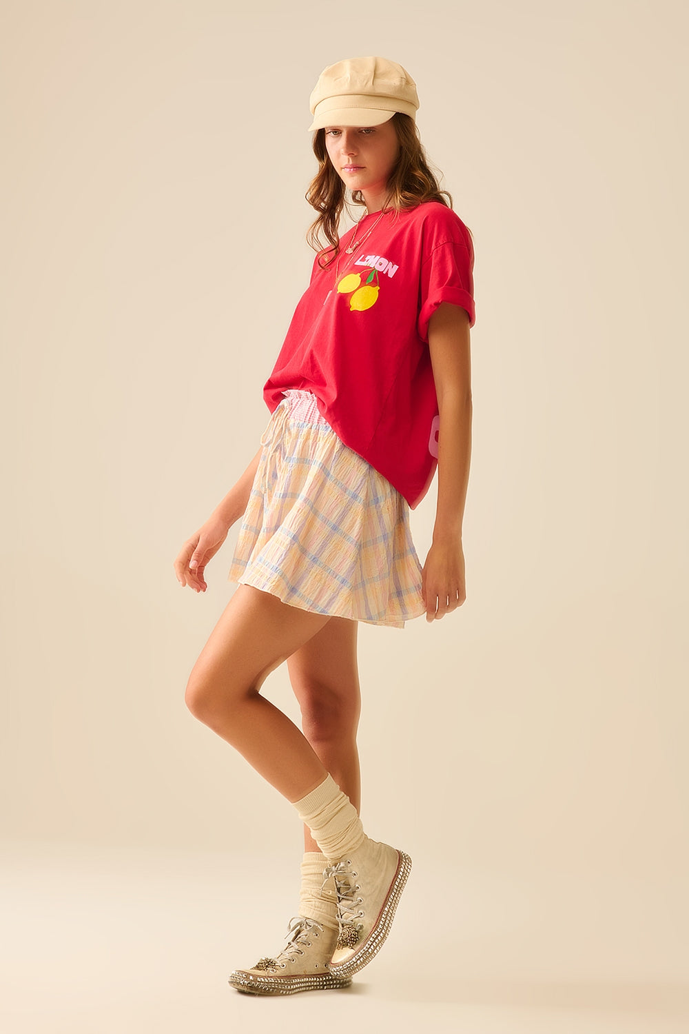 relaxed red t-shirt with lemon print made in Italy - T-Shirts