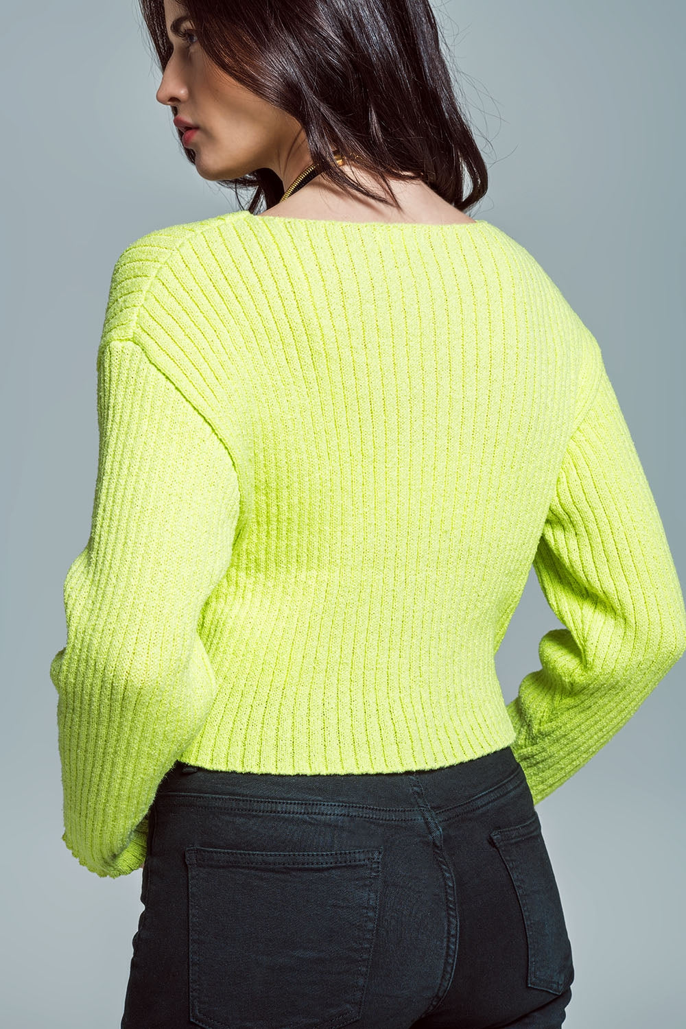 Relaxed Ribbed Boat Neck Sweater in Lime Green Q2 Sweaters BoutiqueLua