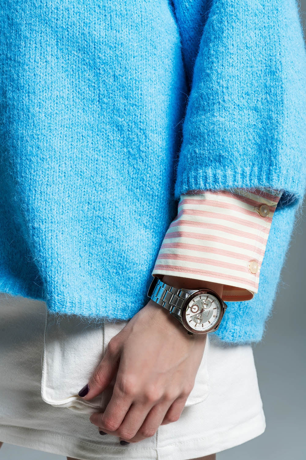 Relaxed sweater with french sleeve and crewneck in blue Q2 Sweaters BoutiqueLua