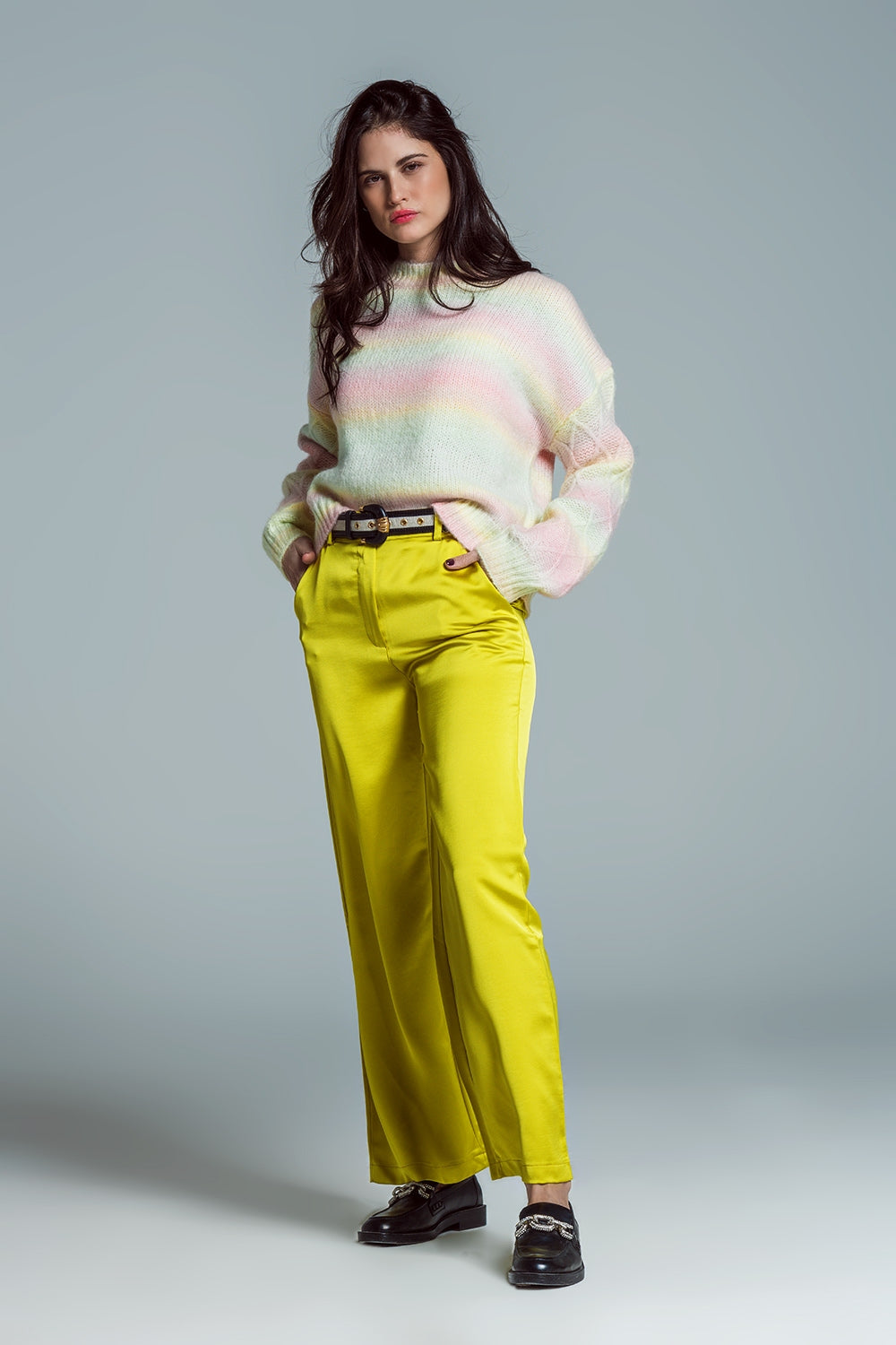 Relaxed Sweater With Ombre Print in Shades Of Pastel And Argyle Print At The Sleeves - Jumpers