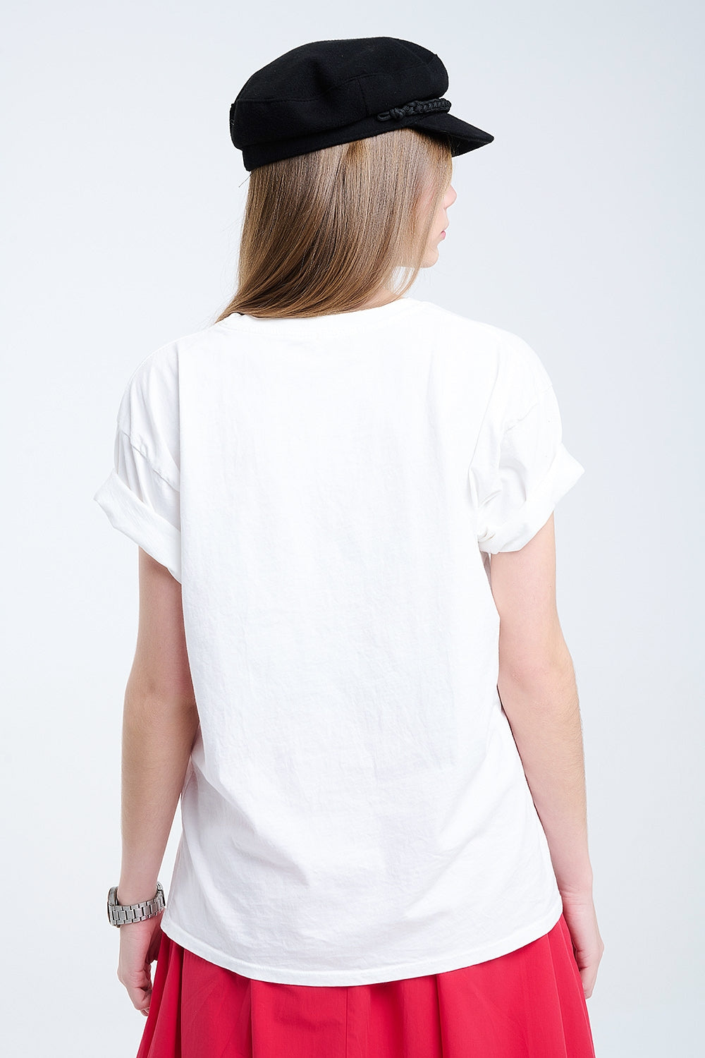 Relaxed White T-shirt With Rebel and Lips Graphic Print - T-Shirts