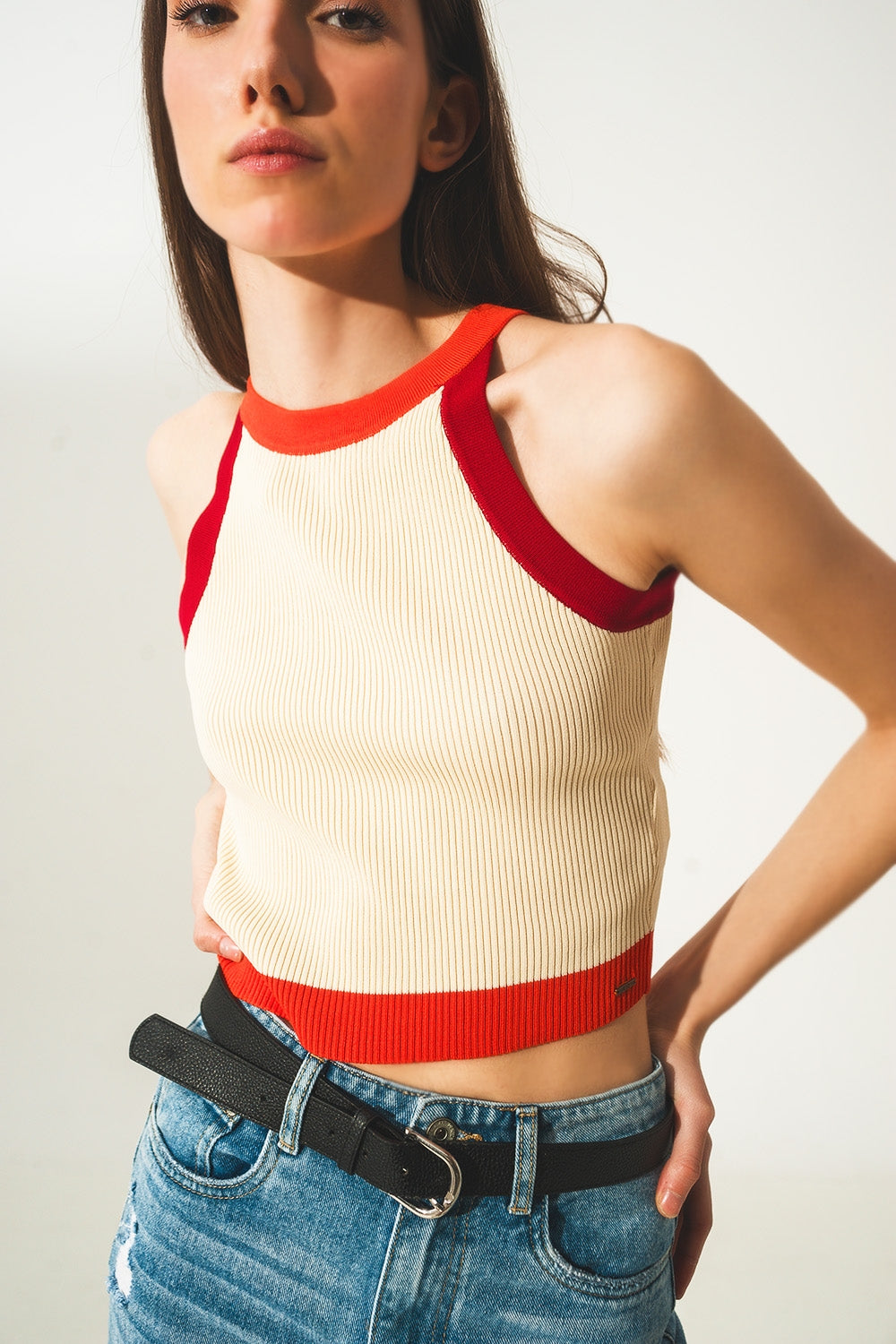 Ribbed cropped vest top in red - Tops