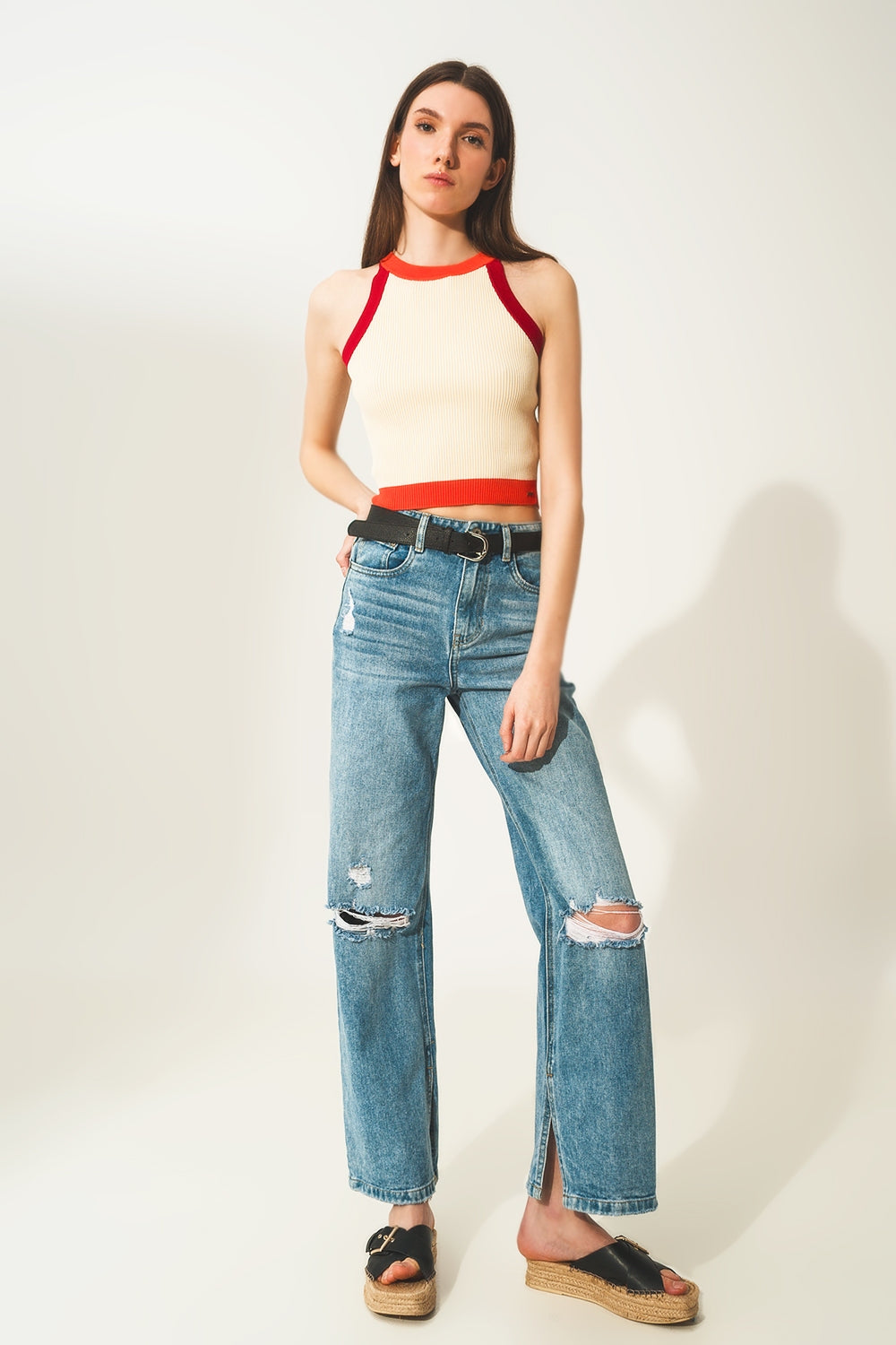 Ribbed cropped vest top in red - Tops