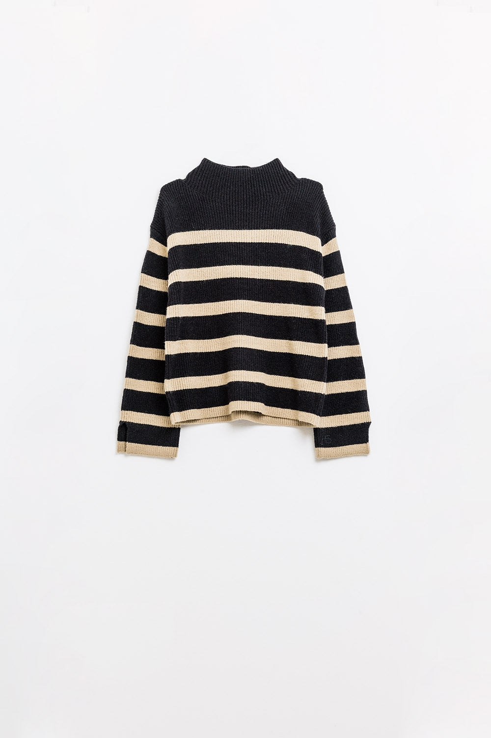 Ribbed knit jersey in black with camel stripes - Jumpers