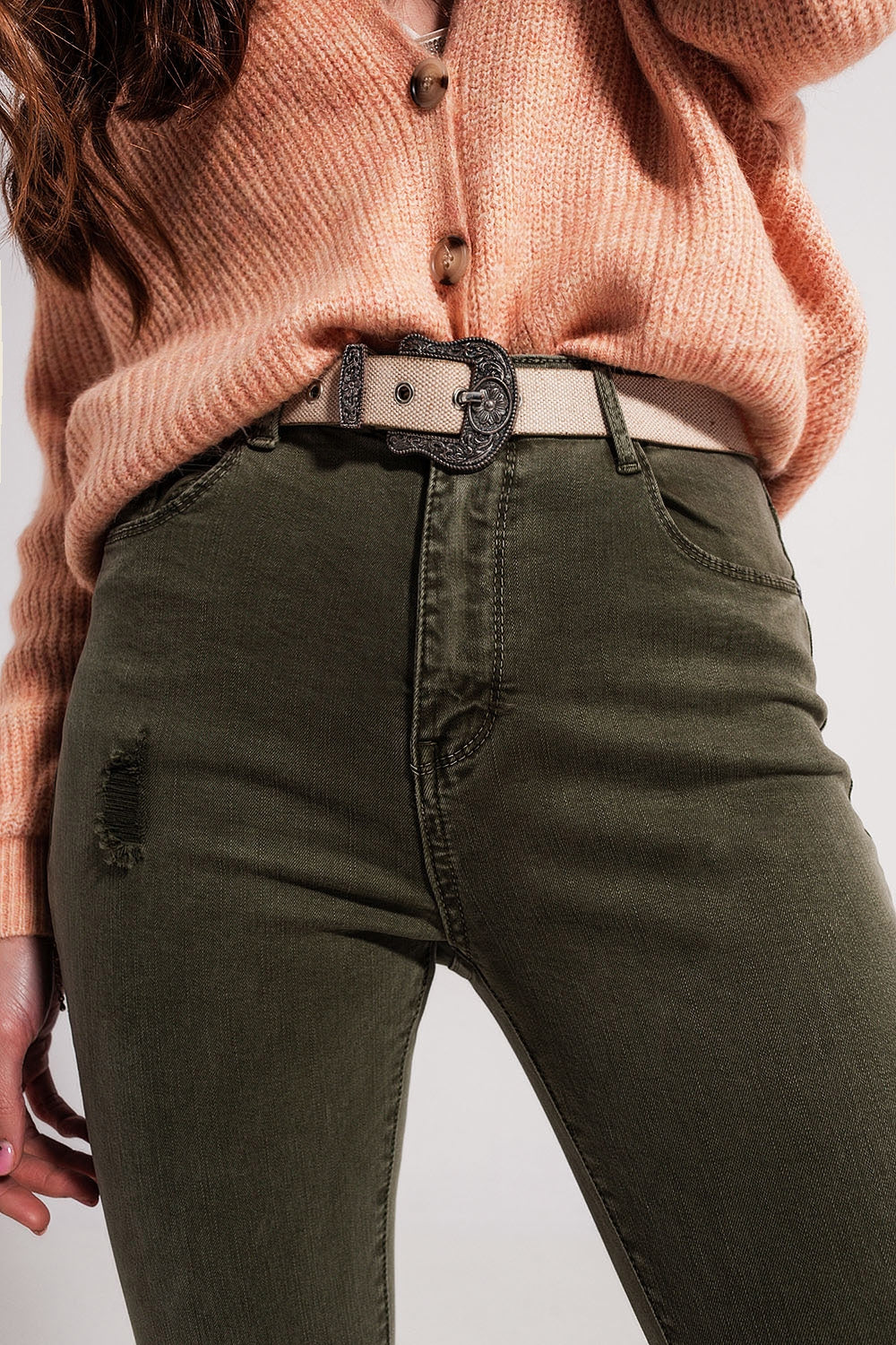Ripped skinny jean in green - Jeans