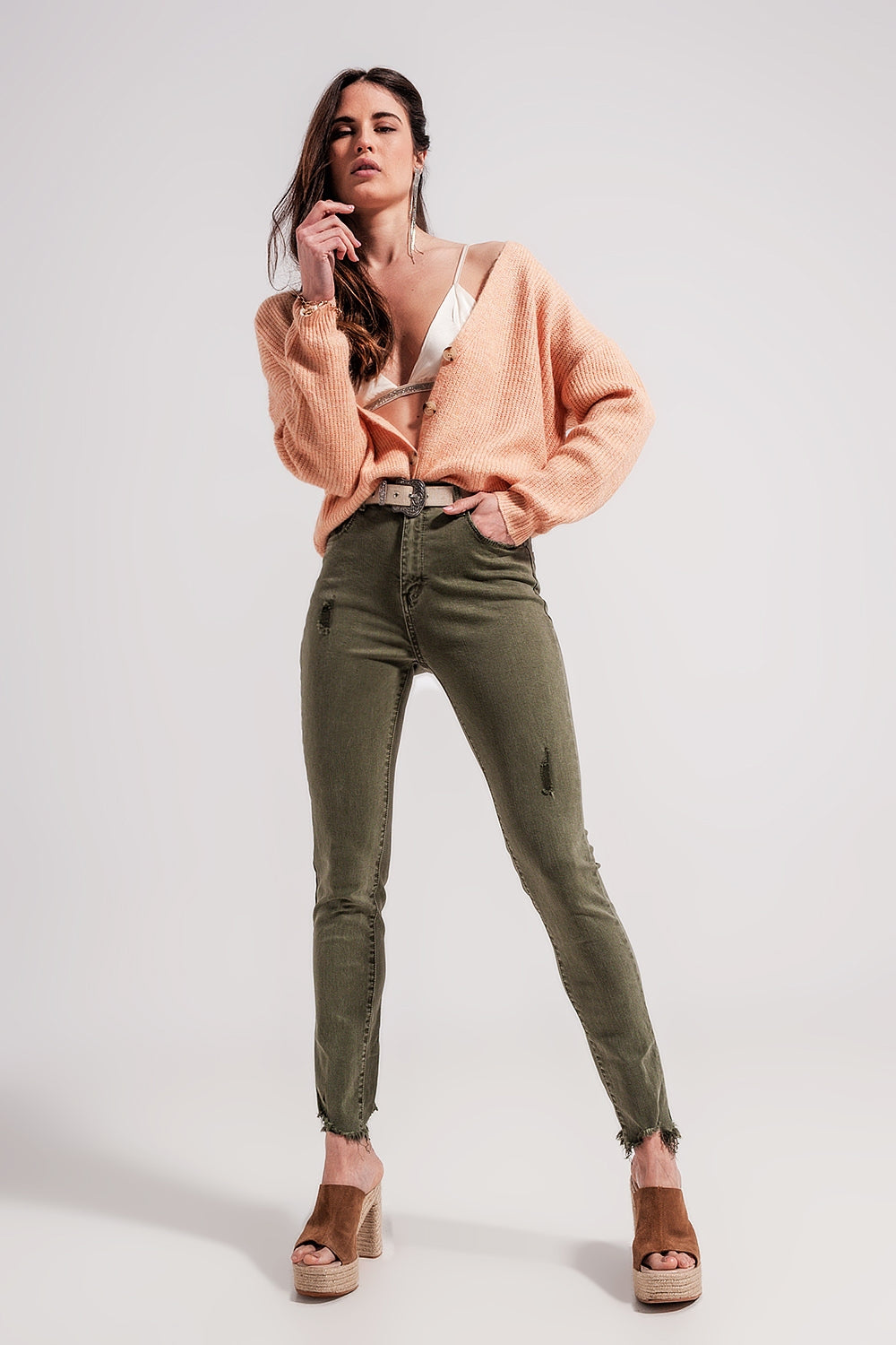 Ripped skinny jean in green - Jeans