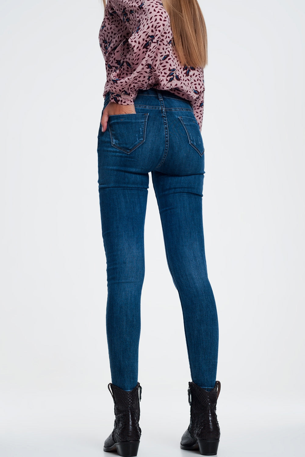 Ripped skinny jeans in blue denim - Jeans