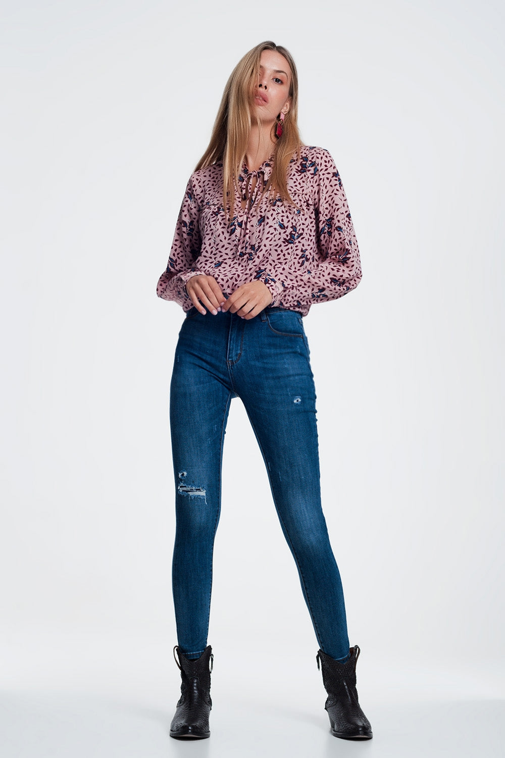 Ripped skinny jeans in blue denim - Jeans