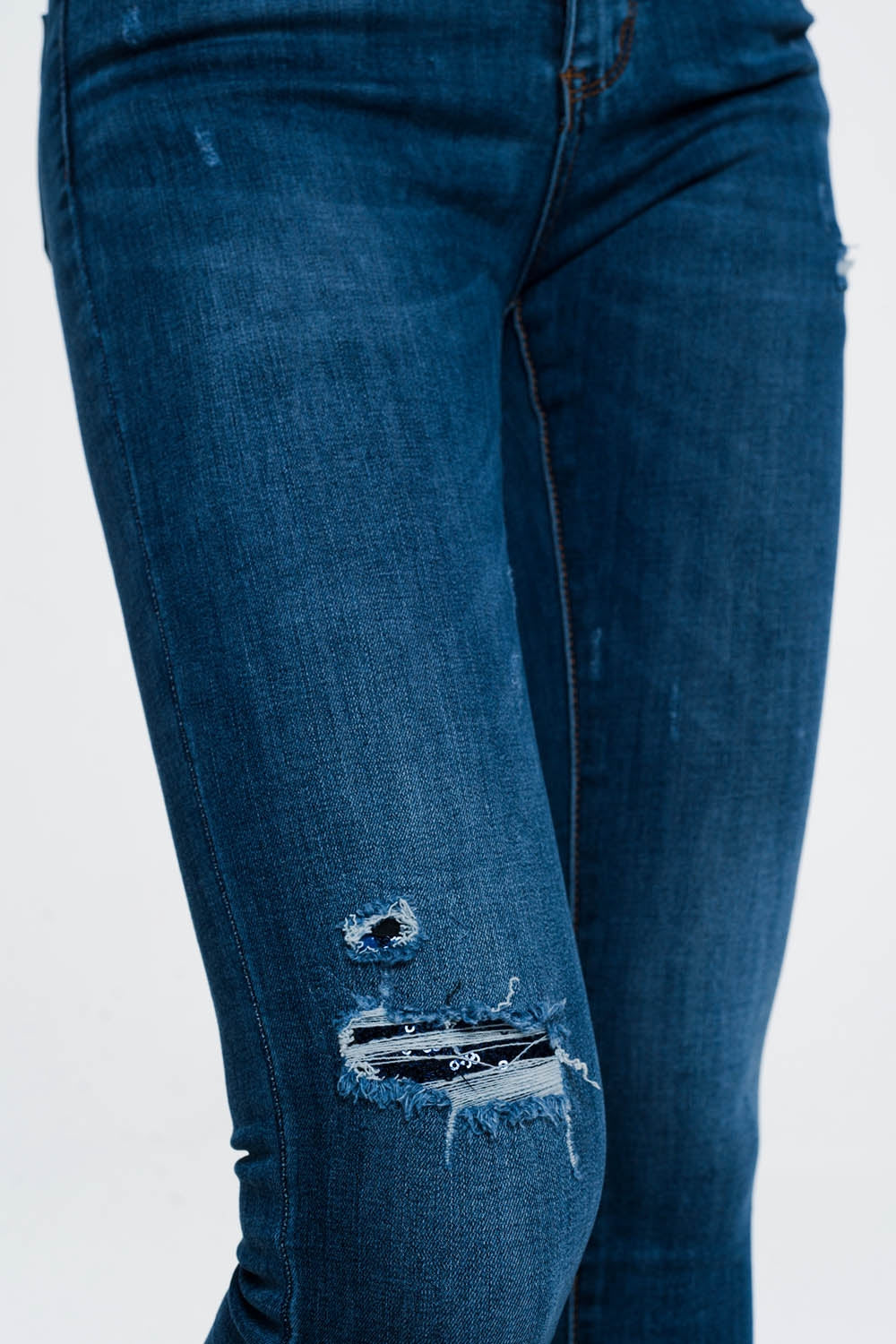 Ripped skinny jeans in blue denim - Jeans