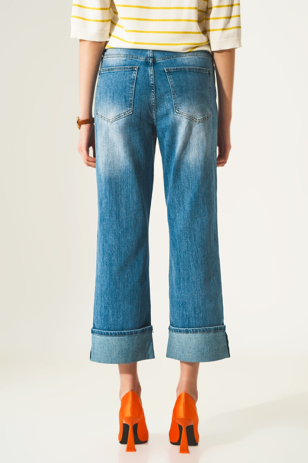 Roll hem jeans in mid blue Q2 Jeans BoutiqueLua