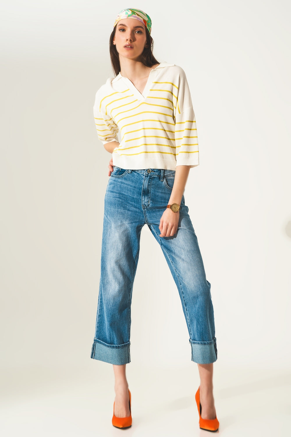 Roll hem jeans in mid blue Q2 Jeans BoutiqueLua
